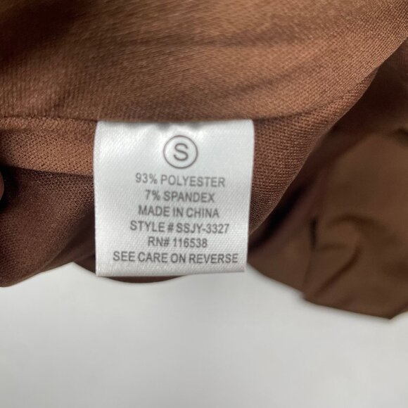 Modbe Chocolate Brown Surplice Wrap Dress Bell Sleeve Ruched Waist Stretchy Midi - Picture 10 of 12